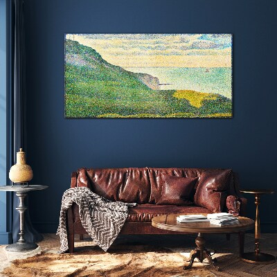 Seaside landscape in color points Wall art on glass