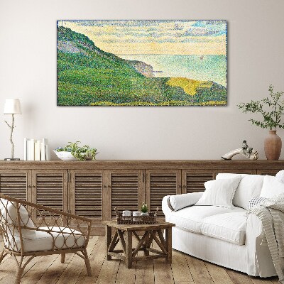 Seaside landscape in color points Wall art on glass