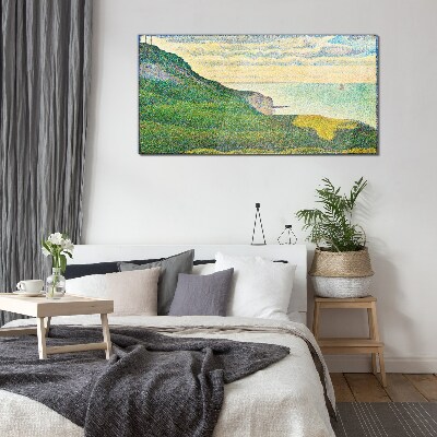 Seaside landscape in color points Wall art on glass