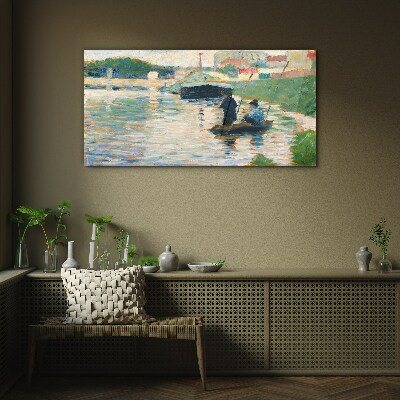 Boats on the river Wall art on glass