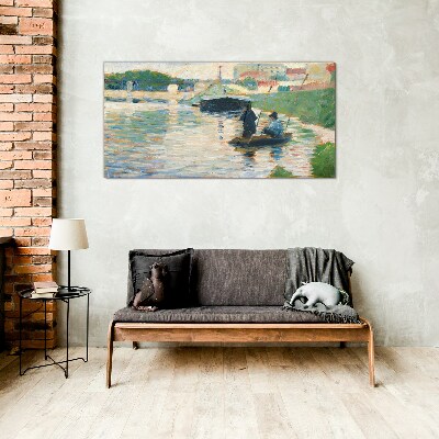 Boats on the river Wall art on glass