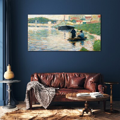 Boats on the river Wall art on glass