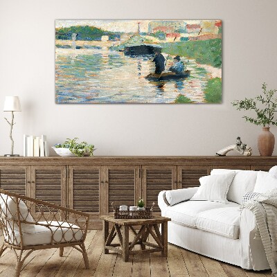 Boats on the river Wall art on glass
