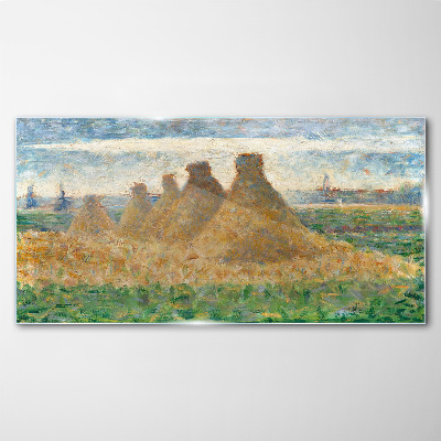 Golden haystacks Wall art on glass