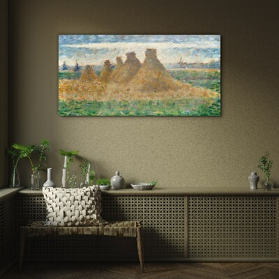Golden haystacks Wall art on glass