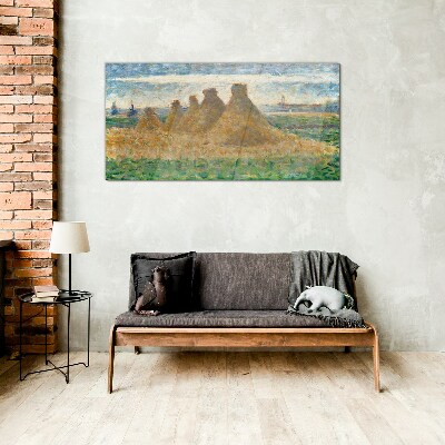 Golden haystacks Wall art on glass