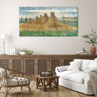 Golden haystacks Wall art on glass