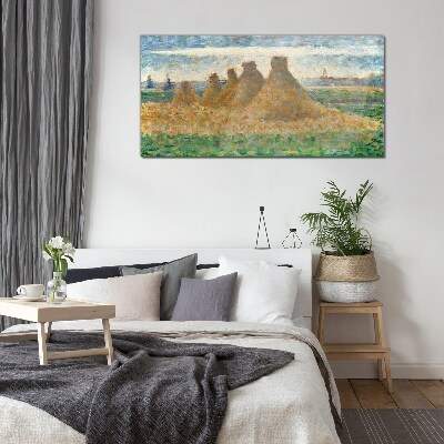 Golden haystacks Wall art on glass