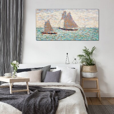 Sails on a calm sea Glass art print