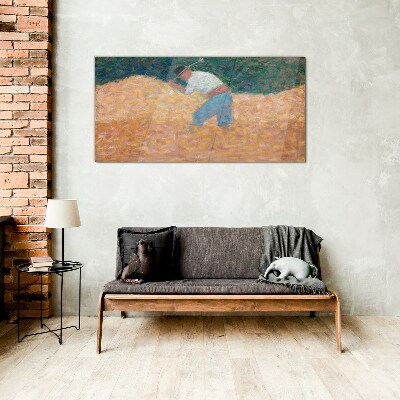 Farmer working in the field Glass art print