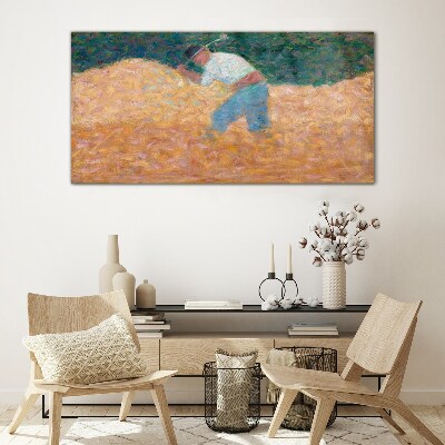 Farmer working in the field Glass art print