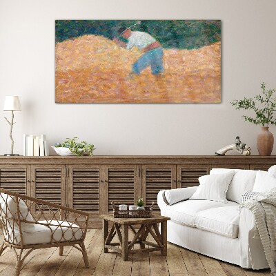 Farmer working in the field Glass art print
