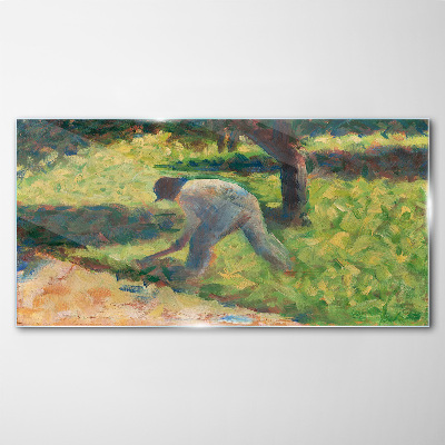 Peasant with hoe seurat Glass Wall Art