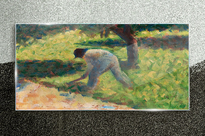 Peasant with hoe seurat Glass Wall Art
