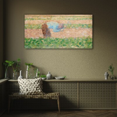 Farmer working in the field Wall art on glass