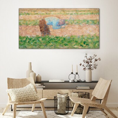 Farmer working in the field Wall art on glass