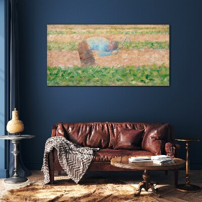 Farmer working in the field Wall art on glass