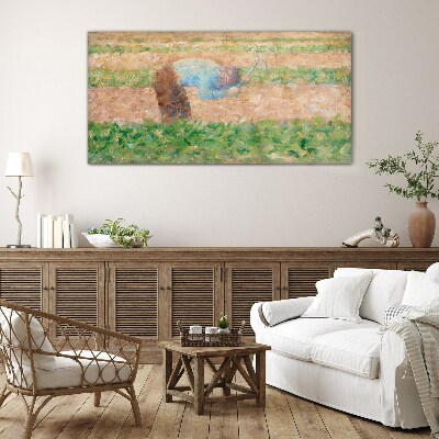 Farmer working in the field Wall art on glass