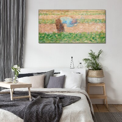 Farmer working in the field Wall art on glass