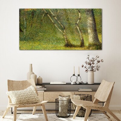 Green forest in the sunlight Glass art print