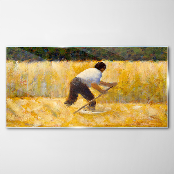 Worker in a grain field Glass art print