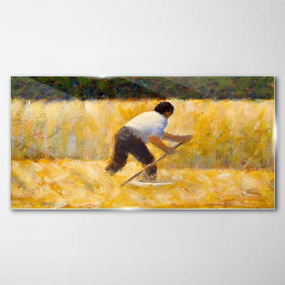 Worker in a grain field Glass art print