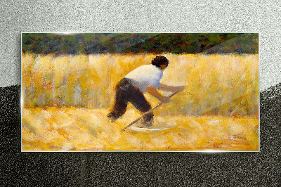 Worker in a grain field Glass art print