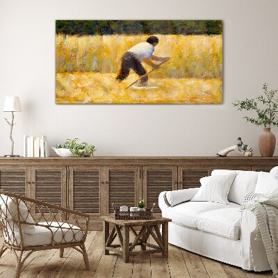 Worker in a grain field Glass art print