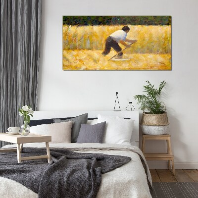 Worker in a grain field Glass art print