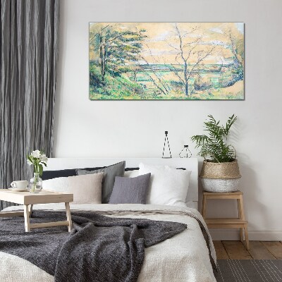 A peaceful landscape with trees Wall art on glass