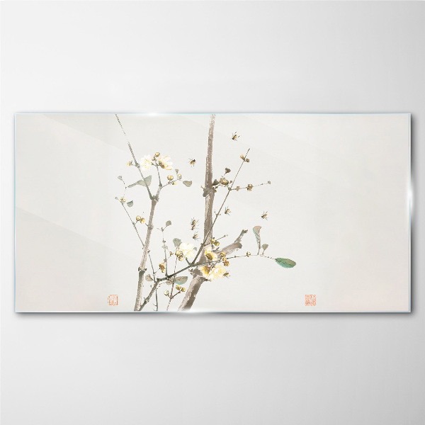 A floral branch in delicate tones Wall art on glass