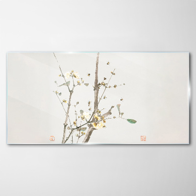 A floral branch in delicate tones Wall art on glass