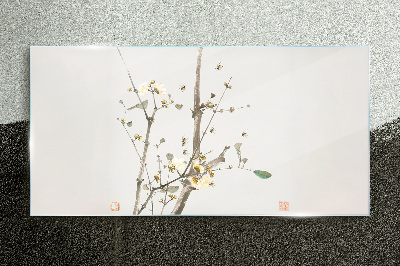 A floral branch in delicate tones Wall art on glass