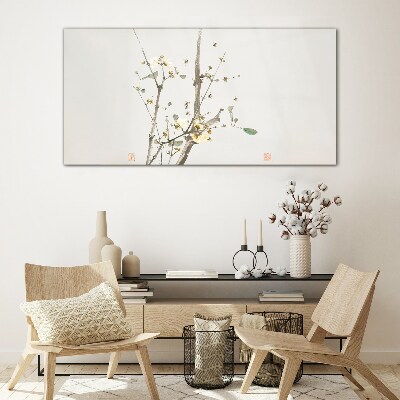 A floral branch in delicate tones Wall art on glass