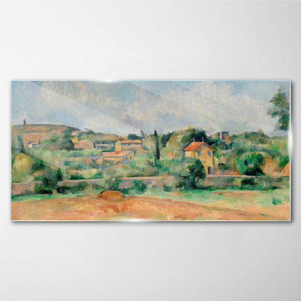 Country landscape in pastel colors Glass art print