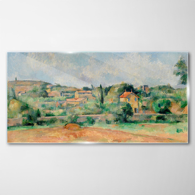 Country landscape in pastel colors Glass art print