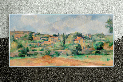 Country landscape in pastel colors Glass art print