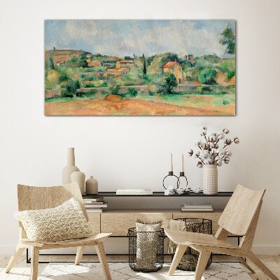 Country landscape in pastel colors Glass art print