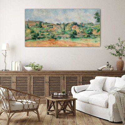 Country landscape in pastel colors Glass art print