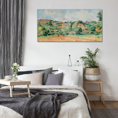 Country landscape in pastel colors Glass art print