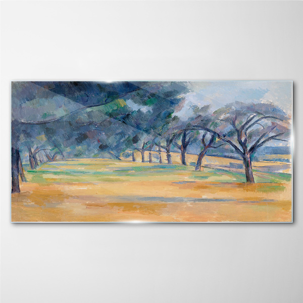 A peaceful landscape with trees Glass art print