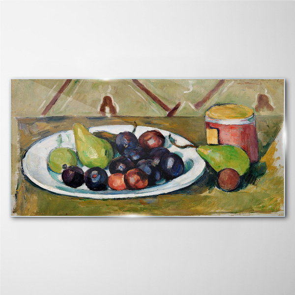 Fruit composition on a plate Glass art print