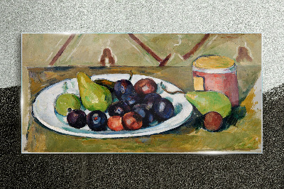 Fruit composition on a plate Glass art print