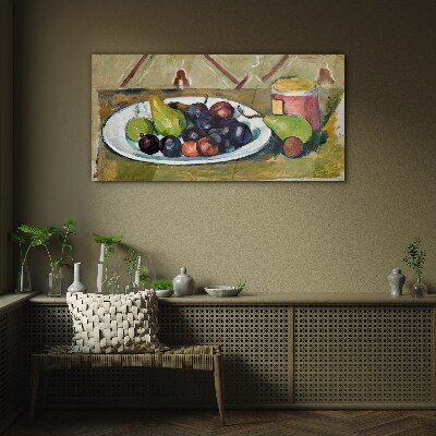 Fruit composition on a plate Glass art print
