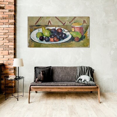 Fruit composition on a plate Glass art print