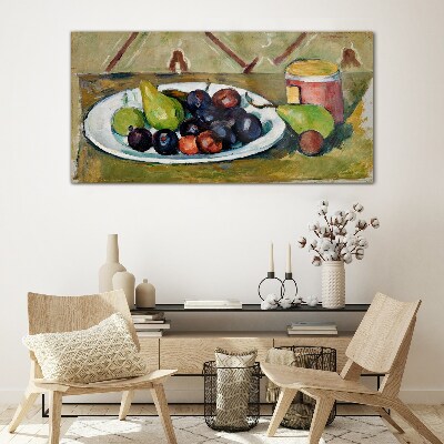 Fruit composition on a plate Glass art print