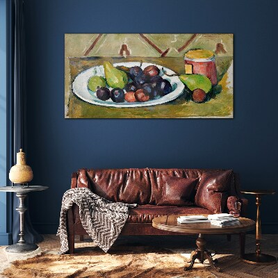 Fruit composition on a plate Glass art print