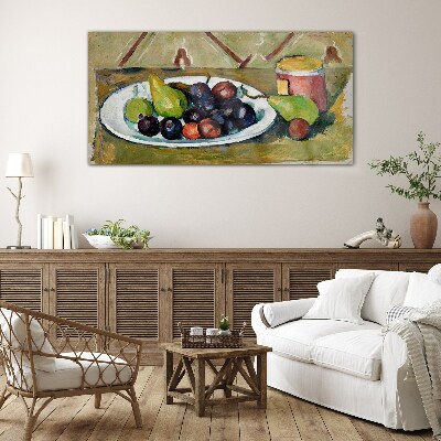 Fruit composition on a plate Glass art print