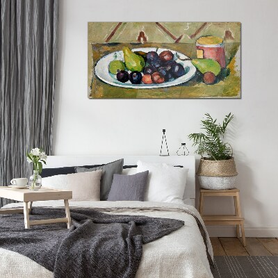 Fruit composition on a plate Glass art print