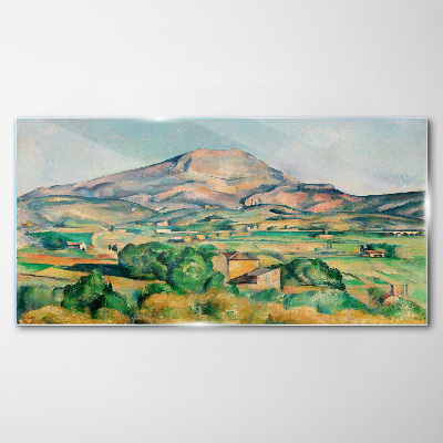 Mountain landscape in pastel colors Wall art on glass